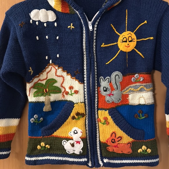 Youth Kids Colorful Embroidered Full Zip Hooded Sweater Sun Cloud Animal Small - Picture 3 of 8